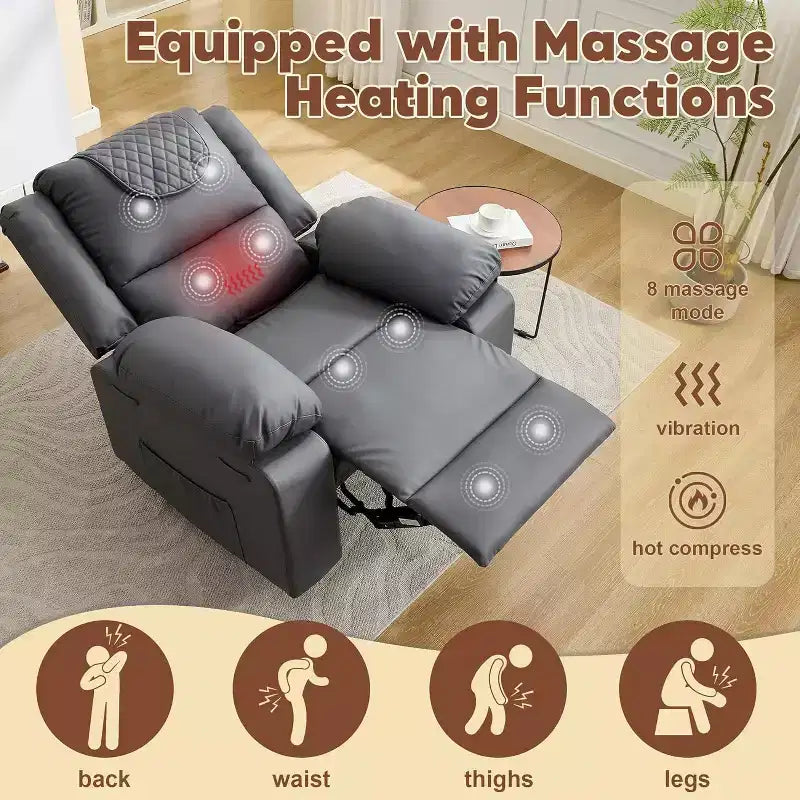 Oversized Massage Recliner Chair, PU Leather Single Sofa with Vibration Massage, Manual Reclining Chair for Living Room & Bedroom