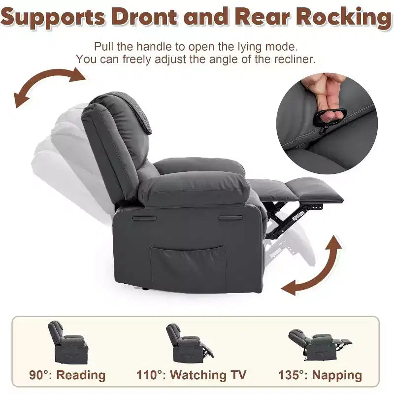 Oversized Massage Recliner Chair, PU Leather Single Sofa with Vibration Massage, Manual Reclining Chair for Living Room & Bedroom