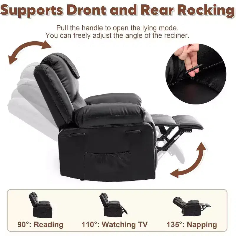 Oversized Massage Recliner Chair, PU Leather Single Sofa with Vibration Massage, Manual Reclining Chair for Living Room & Bedroom