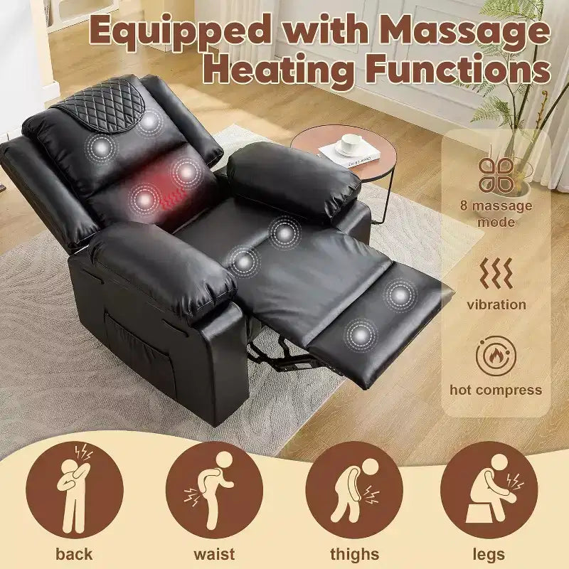 Oversized Massage Recliner Chair, PU Leather Single Sofa with Vibration Massage, Manual Reclining Chair for Living Room & Bedroom