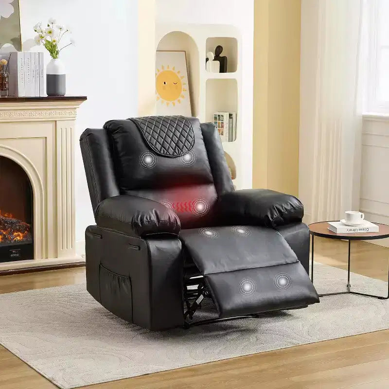 Oversized Massage Recliner Chair, PU Leather Single Sofa with Vibration Massage, Manual Reclining Chair for Living Room & Bedroom