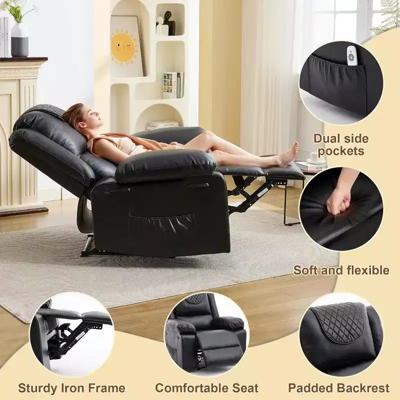 Oversized Massage Recliner Chair, PU Leather Single Sofa with Vibration Massage, Manual Reclining Chair for Living Room & Bedroom