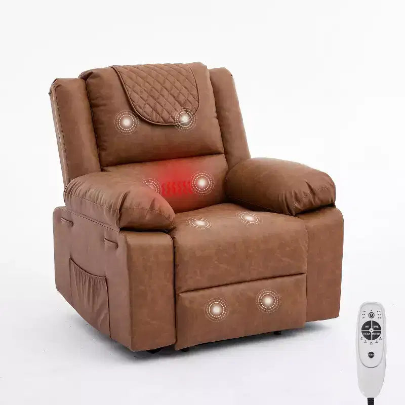 Oversized Massage Recliner Chair, PU Leather Single Sofa with Vibration Massage, Manual Reclining Chair for Living Room & Bedroom