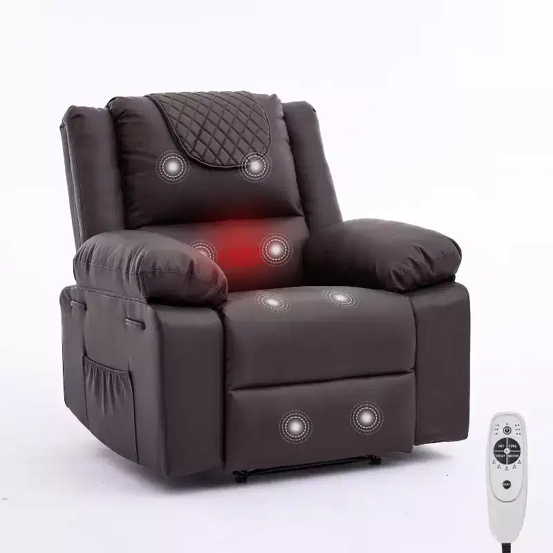 Oversized Massage Recliner Chair, PU Leather Single Sofa with Vibration Massage, Manual Reclining Chair for Living Room & Bedroom