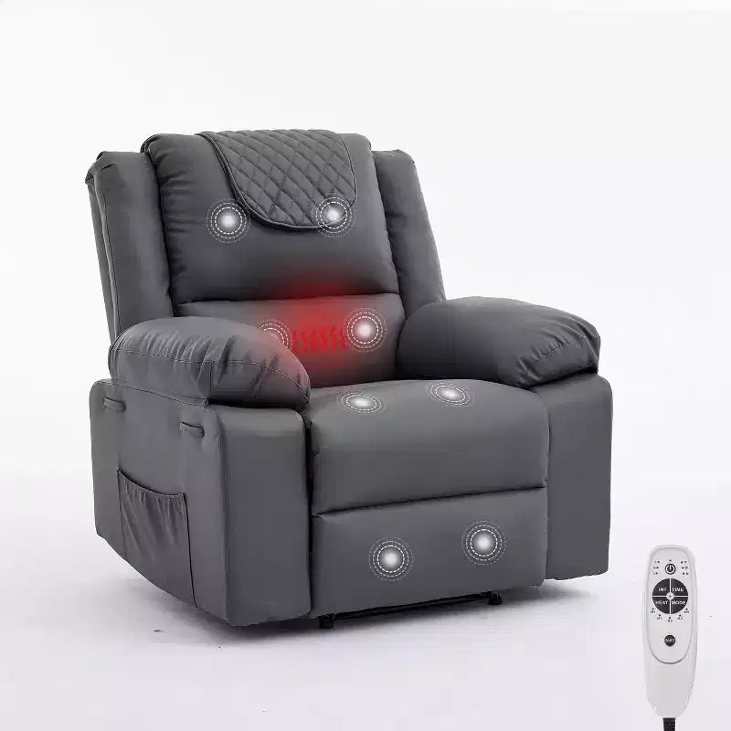 Oversized Massage Recliner Chair, PU Leather Single Sofa with Vibration Massage, Manual Reclining Chair for Living Room & Bedroom