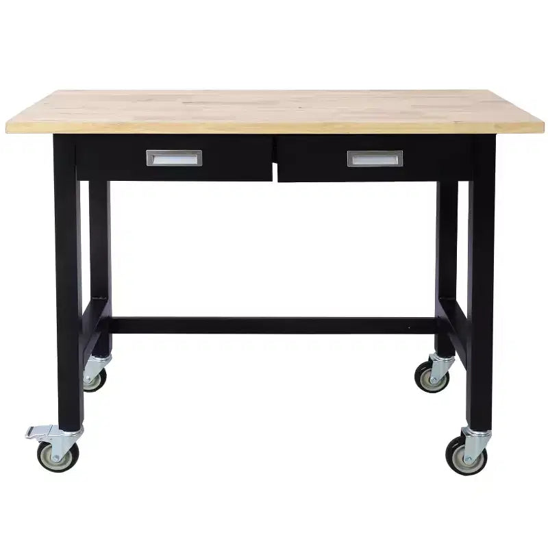 Adjustable Workbench - Heavy-Duty Bamboo and Steel Workstation with Drawers, Power Outlets(Black)