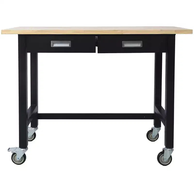 Adjustable Workbench - Heavy-Duty Bamboo and Steel Workstation with Drawers, Power Outlets(Black)