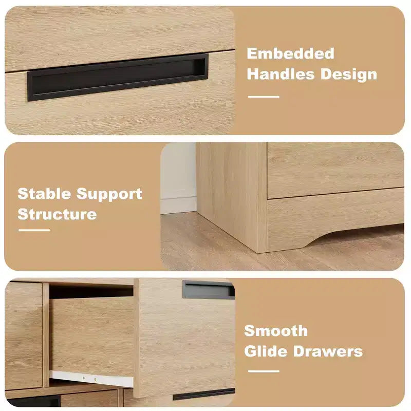 COZONY 46.8 Natural Wood 7 Drawer Dresser, Modern Double Chest with Embedded Handles for Bedroom Living Room