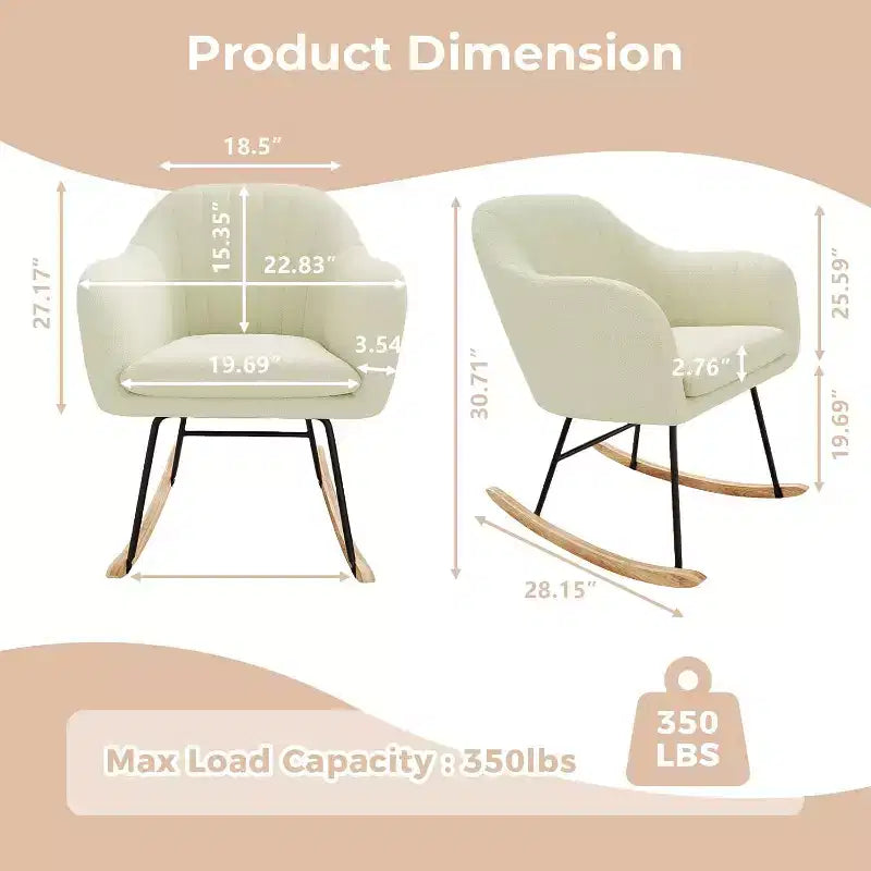 Chenille Fabric Sofa Glider Rocker, Brown or Beige Upholstered Living Room Chair with Solid Wood Frame