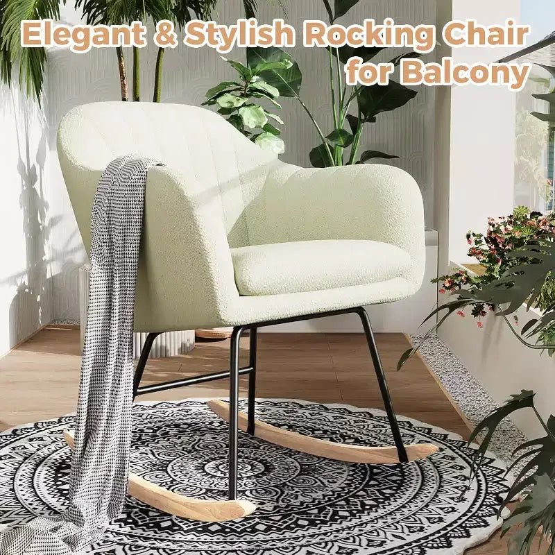 Chenille Fabric Sofa Glider Rocker, Brown or Beige Upholstered Living Room Chair with Solid Wood Frame