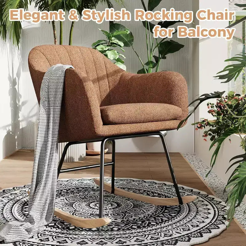 Chenille Fabric Sofa Glider Rocker, Brown or Beige Upholstered Living Room Chair with Solid Wood Frame