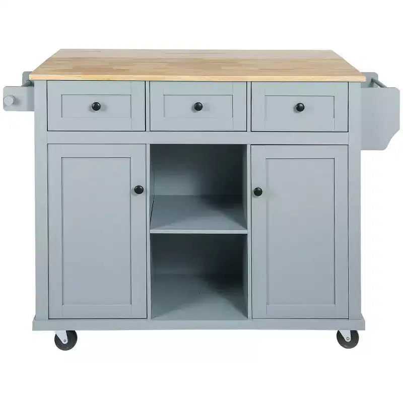 FAMYYT Rolling Green Drop Leaf Wood Top 53 in. Kitchen Island Cart with Storage Racks, Removable Shelves, 5 Wheels