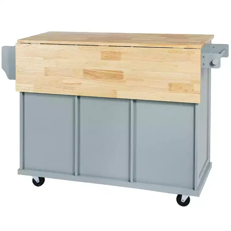 FAMYYT Rolling Green Drop Leaf Wood Top 53 in. Kitchen Island Cart with Storage Racks, Removable Shelves, 5 Wheels