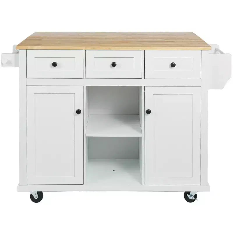 FAMYYT Rolling Green Drop Leaf Wood Top 53 in. Kitchen Island Cart with Storage Racks, Removable Shelves, 5 Wheels