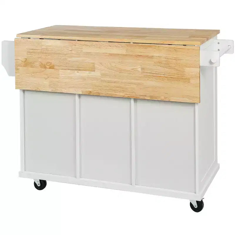 FAMYYT Rolling Green Drop Leaf Wood Top 53 in. Kitchen Island Cart with Storage Racks, Removable Shelves, 5 Wheels