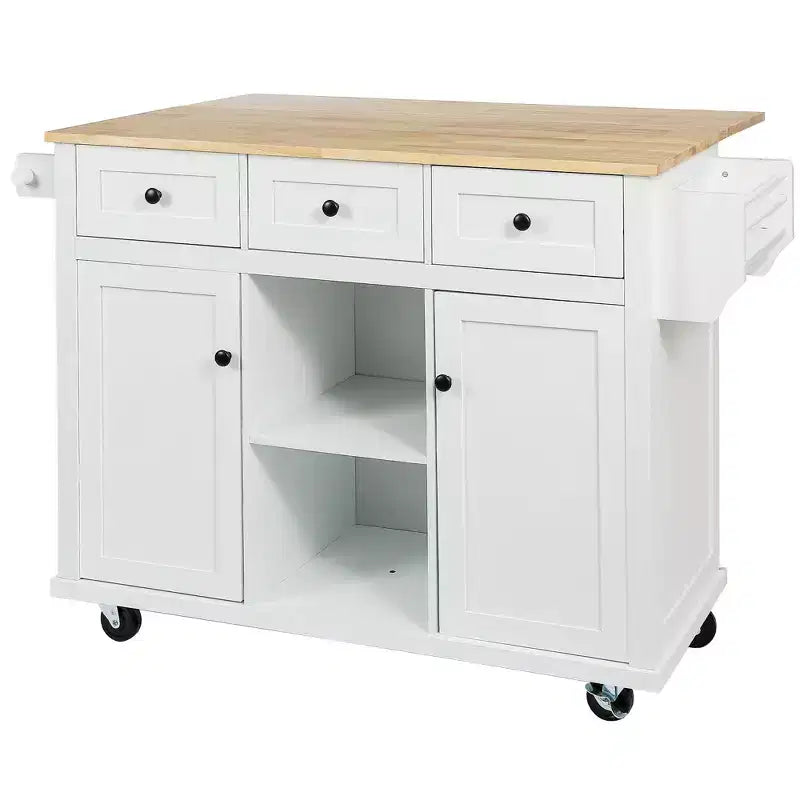FAMYYT Rolling Green Drop Leaf Wood Top 53 in. Kitchen Island Cart with Storage Racks, Removable Shelves, 5 Wheels