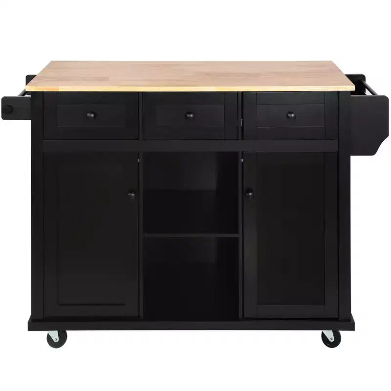 FAMYYT Rolling Green Drop Leaf Wood Top 53 in. Kitchen Island Cart with Storage Racks, Removable Shelves, 5 Wheels