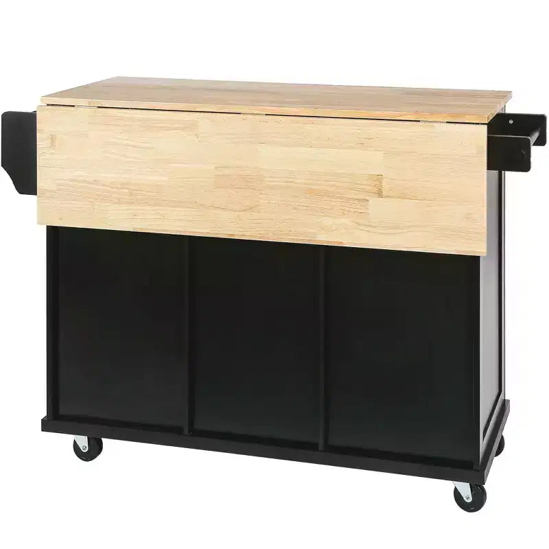 FAMYYT Rolling Green Drop Leaf Wood Top 53 in. Kitchen Island Cart with Storage Racks, Removable Shelves, 5 Wheels