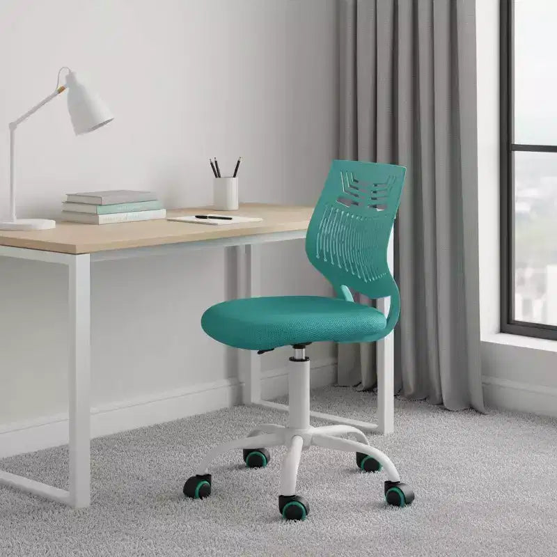 HomeRoots Aqua and White Adjustable Height Swivel Rolling Office Chair