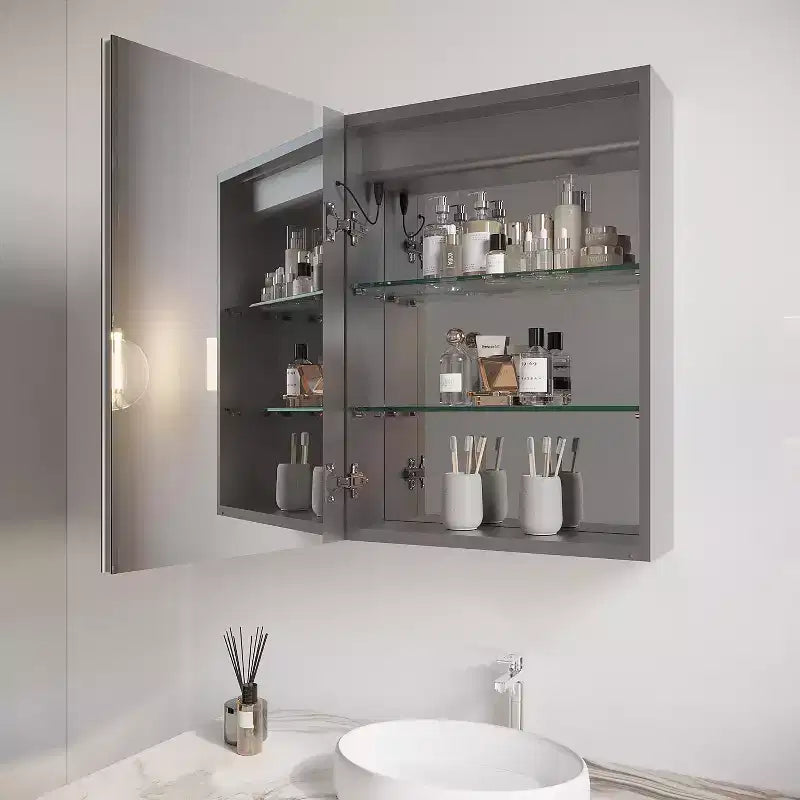 Medicine Outlet Led Medicine Cabinet Mirror,Internal Light,Recessed or Surface Wall Mounted, Defogger, Dimmer,Large Angle Hinge