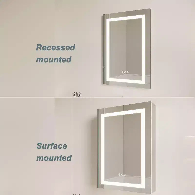 Medicine Outlet Led Medicine Cabinet Mirror,Internal Light,Recessed or Surface Wall Mounted, Defogger, Dimmer,Large Angle Hinge