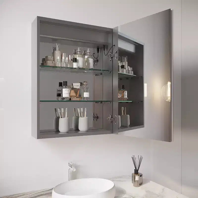 Medicine Outlet Led Medicine Cabinet Mirror,Internal Light,Recessed or Surface Wall Mounted, Defogger, Dimmer,Large Angle Hinge
