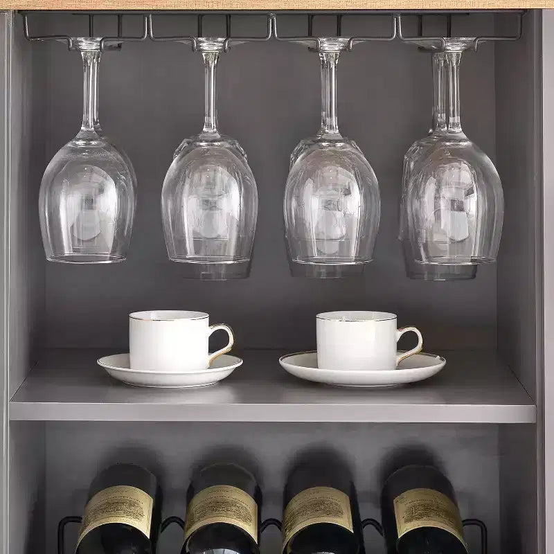 Wine Bar Cabinet, Glass Door Liquor Cabinet with Wine Rack, Coffee Bar Table with Storage, Liquor Sideboard with Adjustable Shelves for Living Room