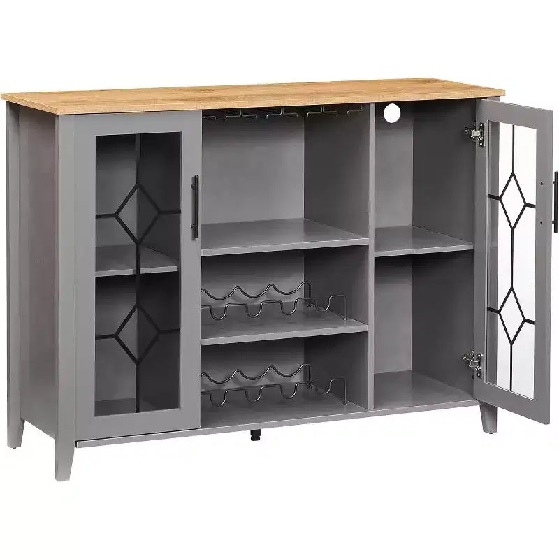 Wine Bar Cabinet, Glass Door Liquor Cabinet with Wine Rack, Coffee Bar Table with Storage, Liquor Sideboard with Adjustable Shelves for Living Room