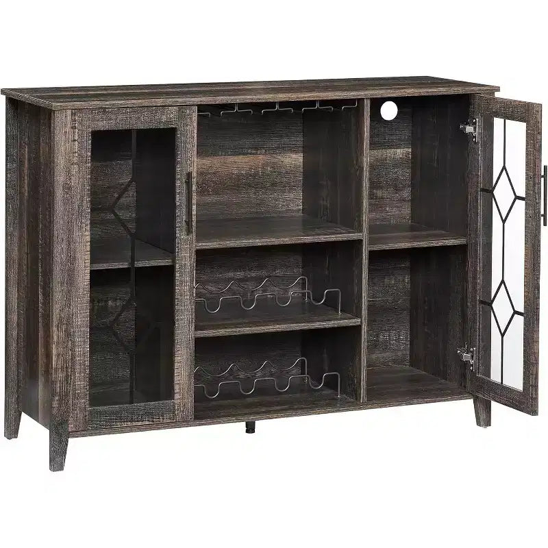 Wine Bar Cabinet, Glass Door Liquor Cabinet with Wine Rack, Coffee Bar Table with Storage, Liquor Sideboard with Adjustable Shelves for Living Room