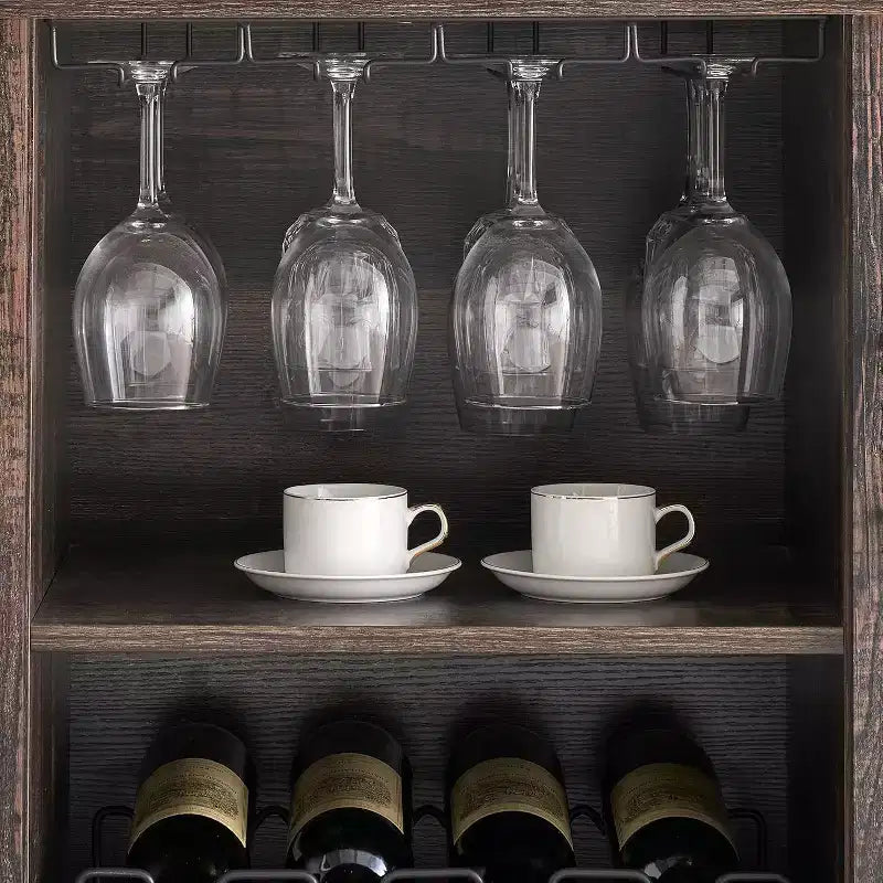 Wine Bar Cabinet, Glass Door Liquor Cabinet with Wine Rack, Coffee Bar Table with Storage, Liquor Sideboard with Adjustable Shelves for Living Room