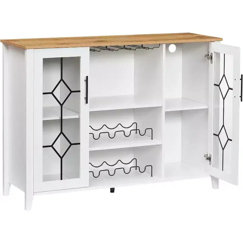 Wine Bar Cabinet, Glass Door Liquor Cabinet with Wine Rack, Coffee Bar Table with Storage, Liquor Sideboard with Adjustable Shelves for Living Room
