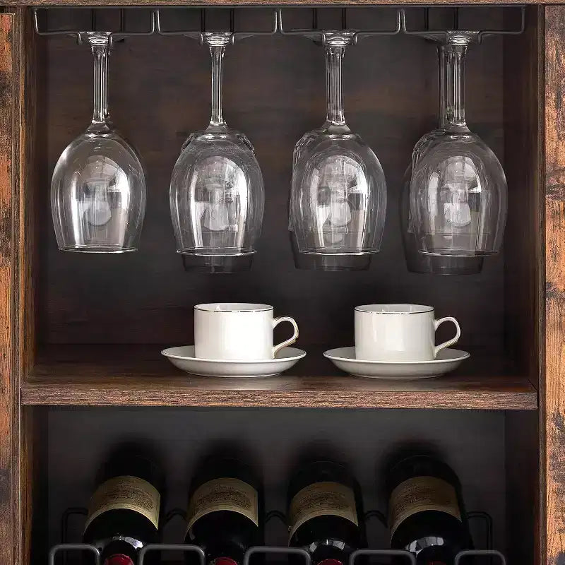Wine Bar Cabinet, Glass Door Liquor Cabinet with Wine Rack, Coffee Bar Table with Storage, Liquor Sideboard with Adjustable Shelves for Living Room