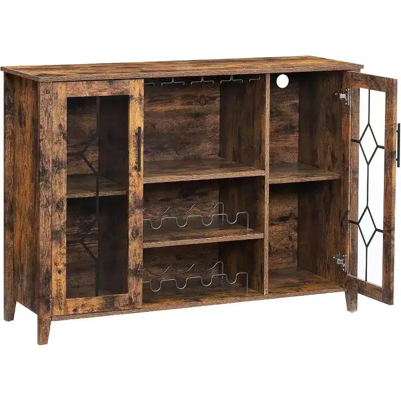 Wine Bar Cabinet, Glass Door Liquor Cabinet with Wine Rack, Coffee Bar Table with Storage, Liquor Sideboard with Adjustable Shelves for Living Room