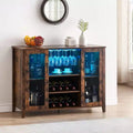 Wine Bar Cabinet, Glass Door Liquor Cabinet with Wine Rack, Coffee Bar Table with Storage, Liquor Sideboard with Adjustable Shelves for Living Room