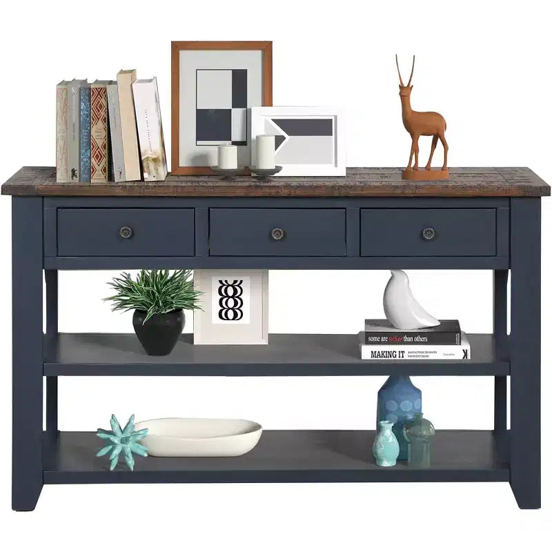 Modern Entryway Table, 48 Pine Wood Console Table with 3 Top Drawers and 2 Open Style Bottom Shelves, for Living Room, Dining Room and Corridor