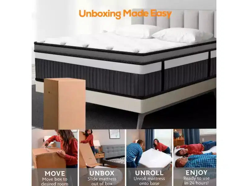 14 Inch Queen Mattress in a box Hybrid Spring Memory Foam Medium Firm, Antimicrobial Fabric Cover, White