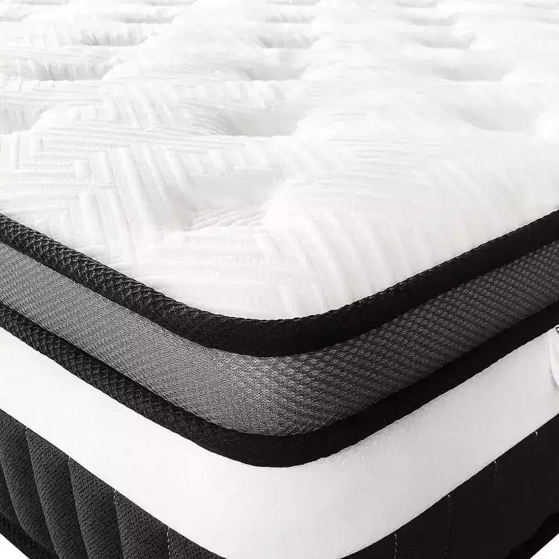 14 Inch Queen Mattress in a box Hybrid Spring Memory Foam Medium Firm, Antimicrobial Fabric Cover, White
