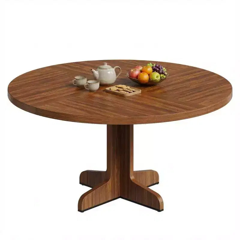 Round Dining Table, 47 Inches Dining Room Table with Wooden Pedestal Base, Dinner Tables for 4-6 People, Kitchen Tables for Dining Room