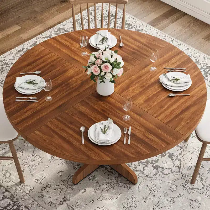 Round Dining Table, 47 Inches Dining Room Table with Wooden Pedestal Base, Dinner Tables for 4-6 People, Kitchen Tables for Dining Room
