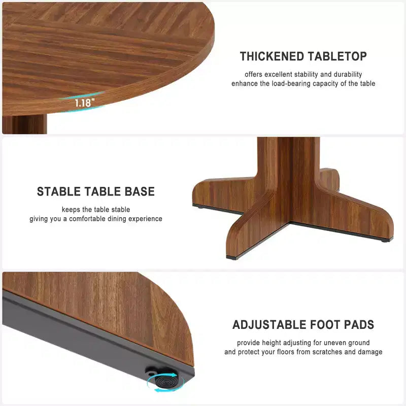 Round Dining Table, 47 Inches Dining Room Table with Wooden Pedestal Base, Dinner Tables for 4-6 People, Kitchen Tables for Dining Room