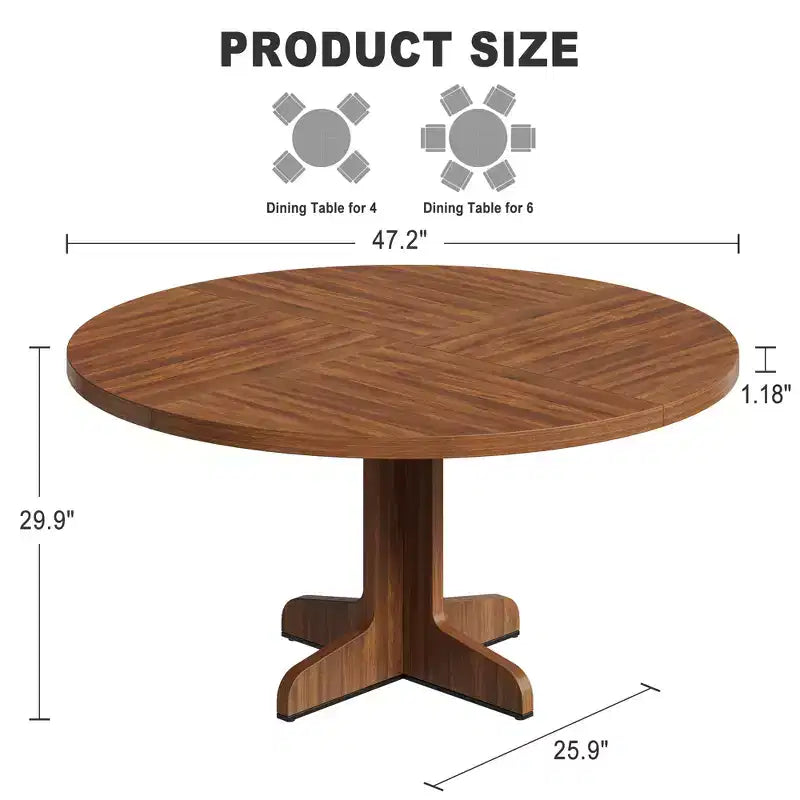 Round Dining Table, 47 Inches Dining Room Table with Wooden Pedestal Base, Dinner Tables for 4-6 People, Kitchen Tables for Dining Room