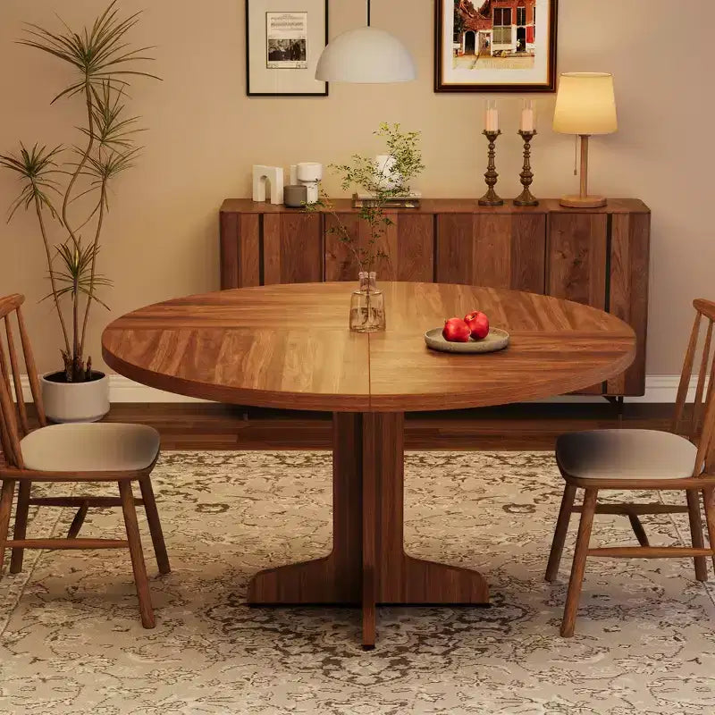 Round Dining Table, 47 Inches Dining Room Table with Wooden Pedestal Base, Dinner Tables for 4-6 People, Kitchen Tables for Dining Room