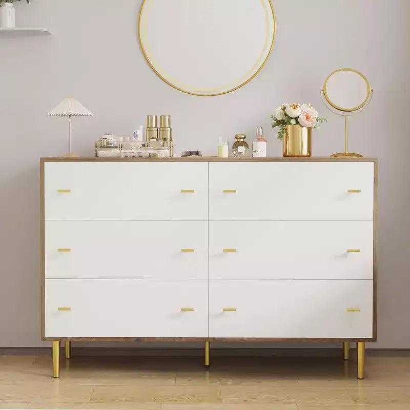 COZONY 47 Farmhouse Dresser with 6 Drawers, Natural Wood Rustic Chest & Bar Handles for Living Room & Bedroom