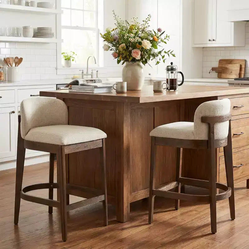 Christopher Knight Home Sabrina Farmhouse Rubberwood Upholstered Counter Stools with Curved Backrest (Set of 2)