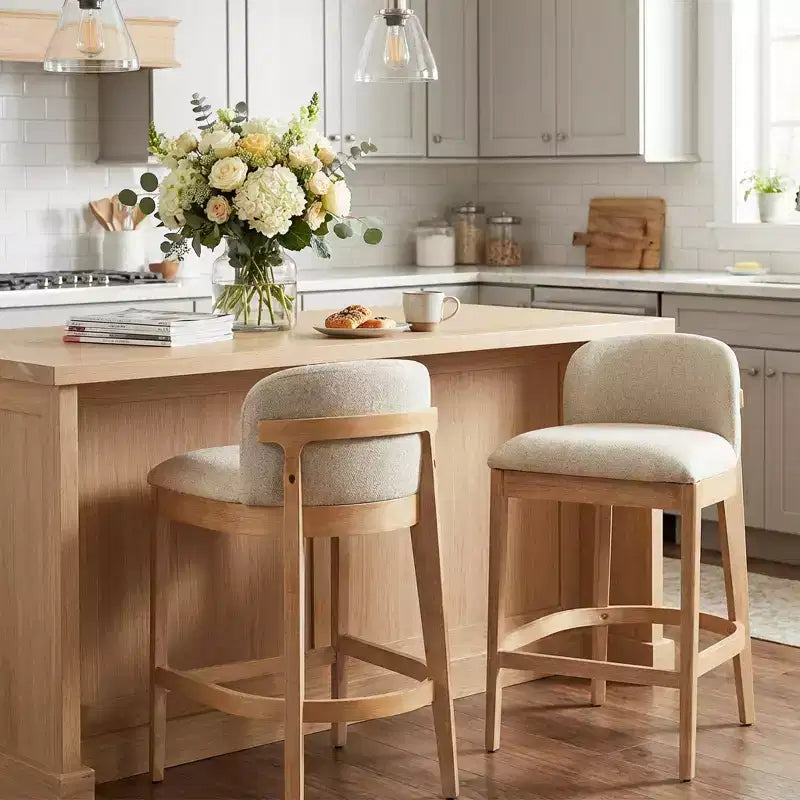 Christopher Knight Home Sabrina Farmhouse Rubberwood Upholstered Counter Stools with Curved Backrest (Set of 2)
