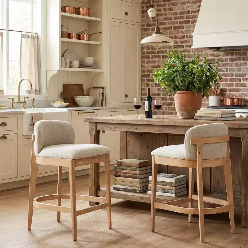 Christopher Knight Home Sabrina Farmhouse Rubberwood Upholstered Counter Stools with Curved Backrest (Set of 2)