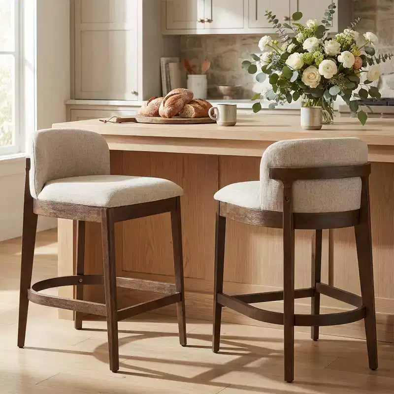 Christopher Knight Home Sabrina Farmhouse Rubberwood Upholstered Counter Stools with Curved Backrest (Set of 2)