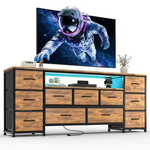 11 Drawer Dresser, 63 Inch TV Stand for 65, 70 Inch TV, Entertainment Center with Storage, Wide Chest of Drawers with Open Shelves for Living Room