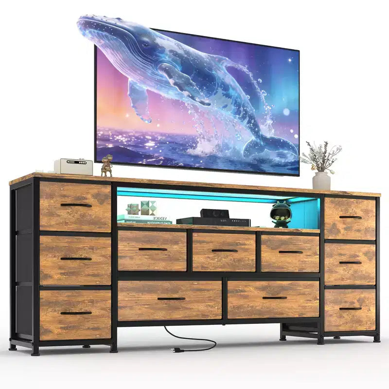 11 Drawer Dresser, 63 Inch TV Stand for 65, 70 Inch TV, Entertainment Center with Storage, Wide Chest of Drawers with Open Shelves for Living Room