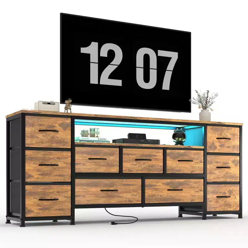 11 Drawer Dresser, 63 Inch TV Stand for 65, 70 Inch TV, Entertainment Center with Storage, Wide Chest of Drawers with Open Shelves for Living Room